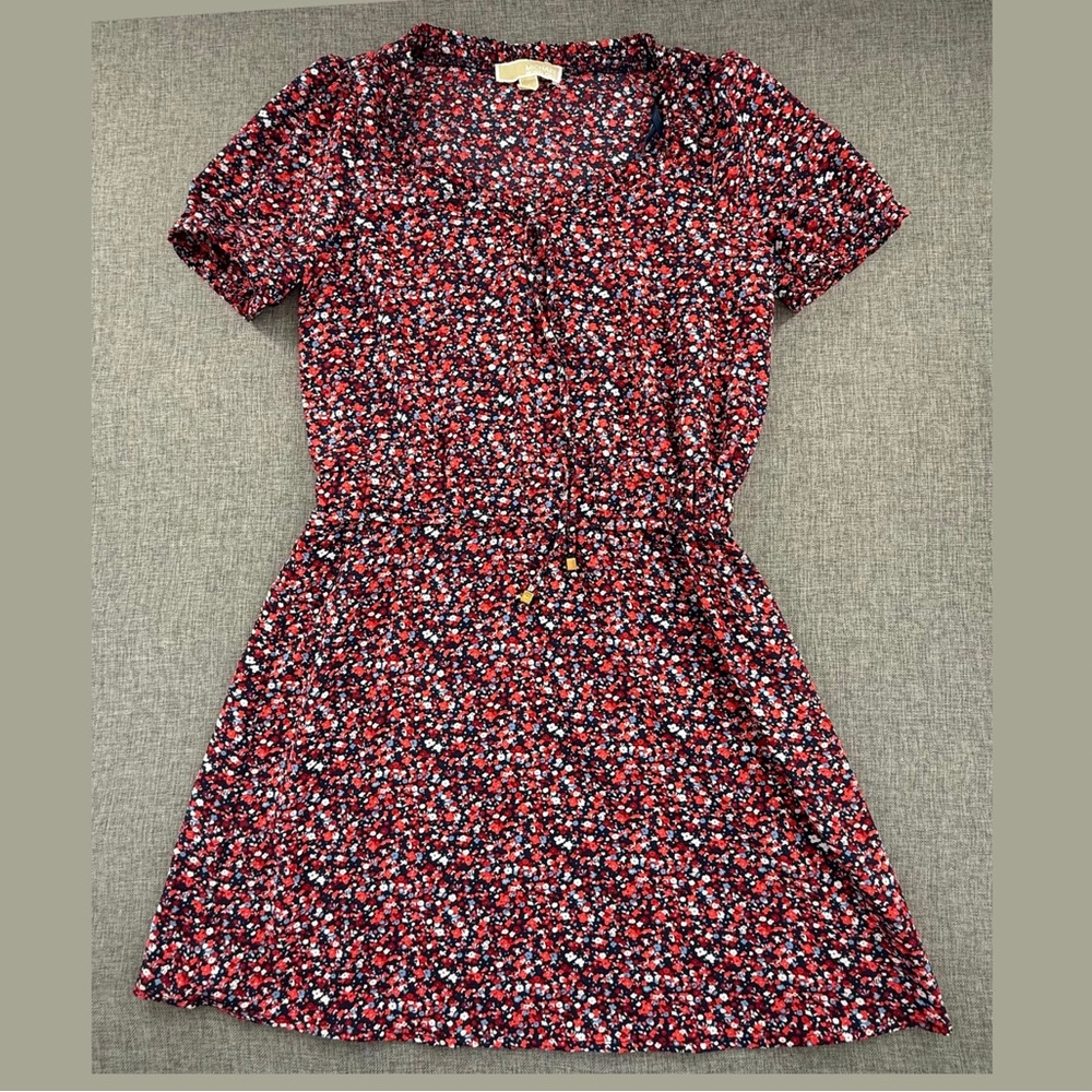 Michael KORS Floralโ Dress Small Red Blue White Short sleeve Above knee